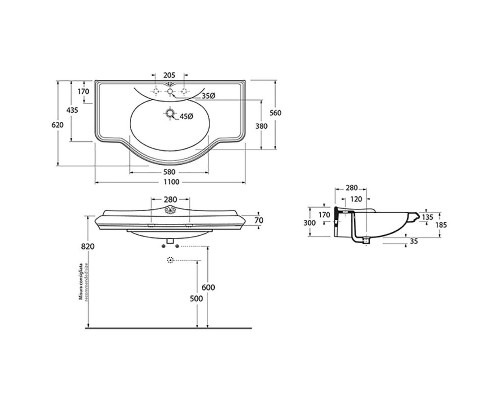 Раковина Azzurra Jubilaeum 110 JULP1106200MBI (JUB200/110 bi))x1 Белая