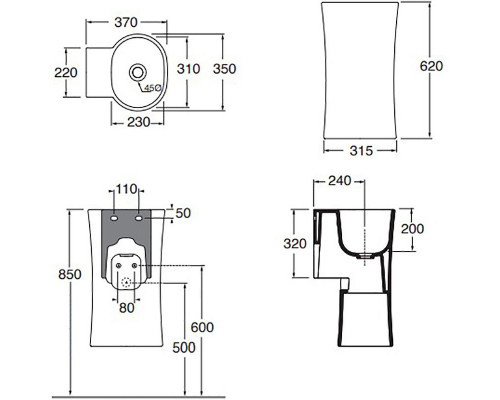 Раковина Azzurra Nativo 35 LALS035370N0BI/(NAT200/0bi)x0 Белая
