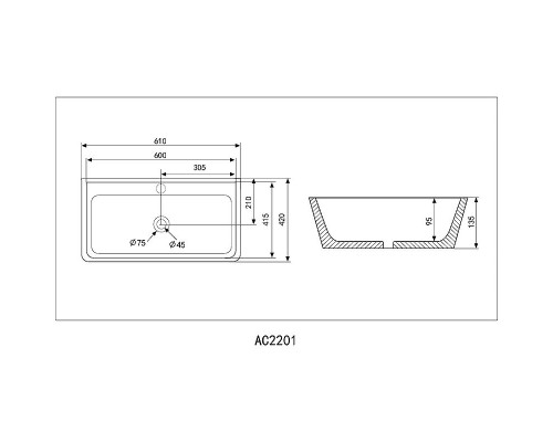 Раковина Abber Rechteck 61 AC2201 Белая