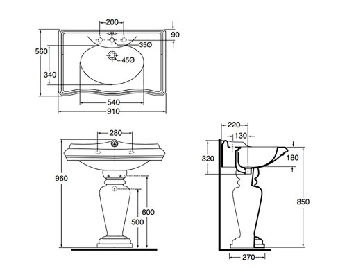 Раковина Azzurra Jubilaeum 91 JULP0905500MBI/(JUB200/90 bi)x1 Белая