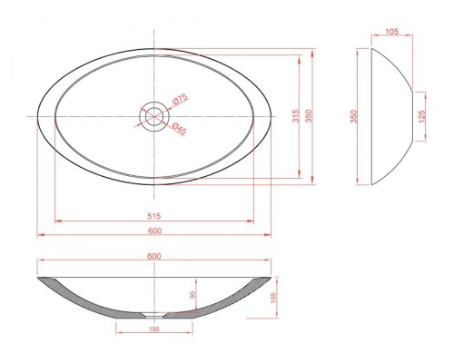 Раковина-чаша Montebianco Gondola Tre 60 13043 Белая