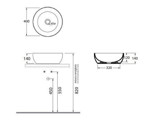 Раковина-чаша Azzurra Elegance Circle 40 ELLA040140C0BI/(ECI40 bi)x0 Белая
