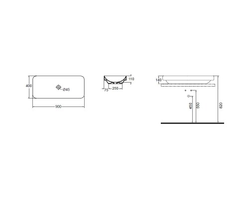 Раковина-чаша Azzurra Elegance Soft 90 ELLG090400S0BI/(ESO90 bi)x0 Белая