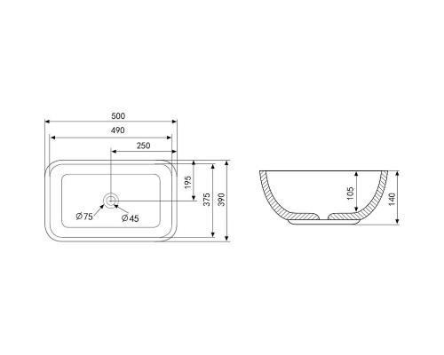 Раковина-чаша Abber Rechteck 46 AC2200 Белая