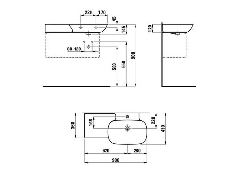 Раковина Laufen Ino 90 R 8.1330.1.000.104.1 Белая