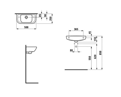 Раковина Laufen Pro B 50 L 8.1695.7.000.105.1 Белая