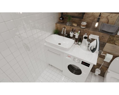 Столешница под раковину 1MarKa Wash 110 Ц0000004097 над стиральной машиной Белый глянец