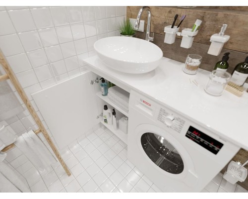 Столешница под раковину 1MarKa Wash 110 Ц0000004097 над стиральной машиной Белый глянец