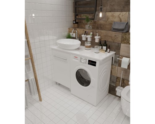 Столешница под раковину 1MarKa Wash 110 Ц0000004097 над стиральной машиной Белый глянец