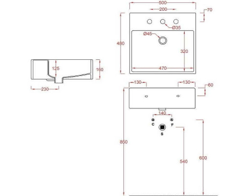 Раковина Artceram Quadro 50 QUL002 01 00 Белая глянцевая