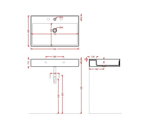 Раковина Artceram Scalino 75 SCL008 17 00 Черная матовая