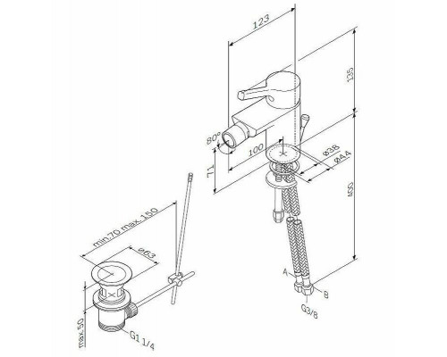 Смеситель для биде AM.PM X-Joy S F85B83100 с донным клапаном Хром