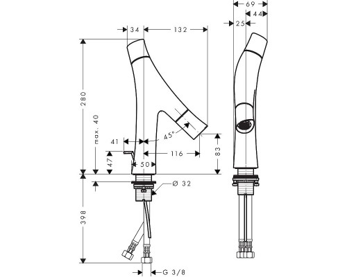 Смеситель для раковины Axor Starck Organic 12010000 Хром