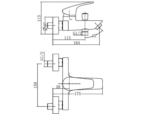 Смеситель для ванны Aquanet Static AF330-20B 261822 Черный матовый