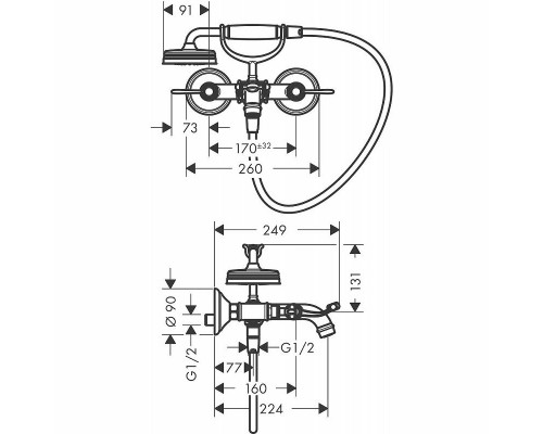 Смеситель для ванны Axor Montreux 16551820 Шлифованный никель