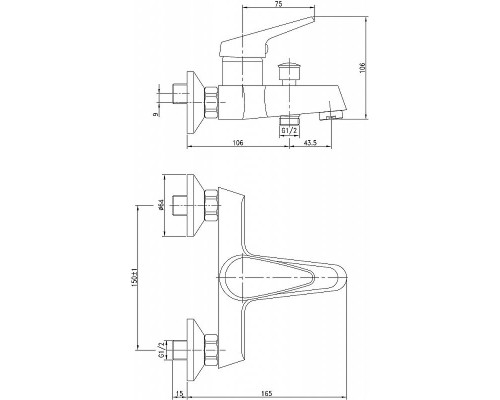 Смеситель для ванны Aquanet Round Handle SD90701.02 Хром