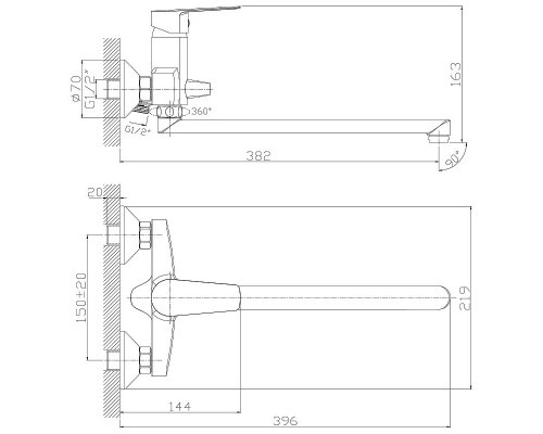 Смеситель для ванной Rossinka S35-33 универсальный Хром