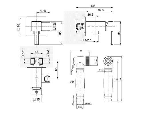 Гигиенический душ со смесителем Paini Kampana 53CR442QRU Хром