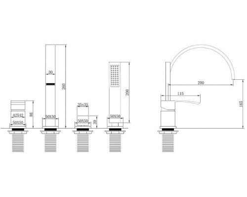 Смеситель на борт ванны Abber Wasserfall AF8613B Черный матовый