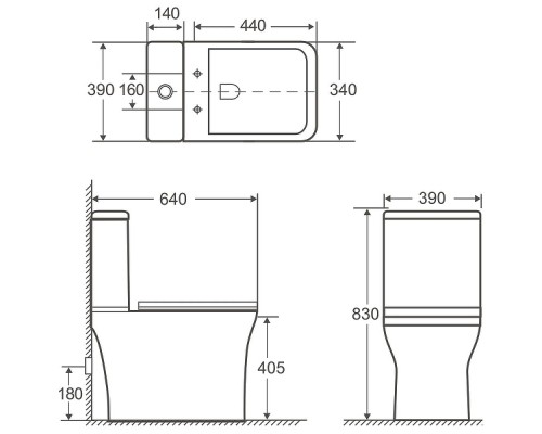 Унитаз компакт Aquanet Cube 2-C Rimless 240208 без бачка с сиденьем Микролифт