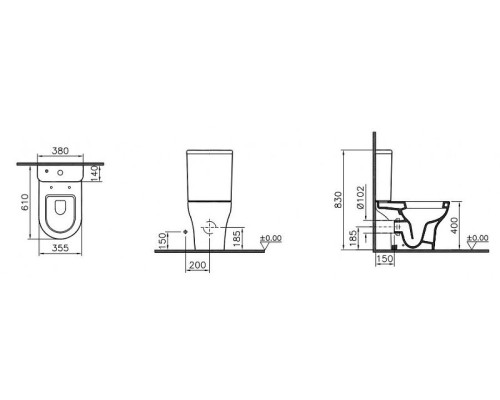 Унитаз компакт Vitra Zentrum Open-Back 9012B003-7204 с бачком и сиденьем Микролифт