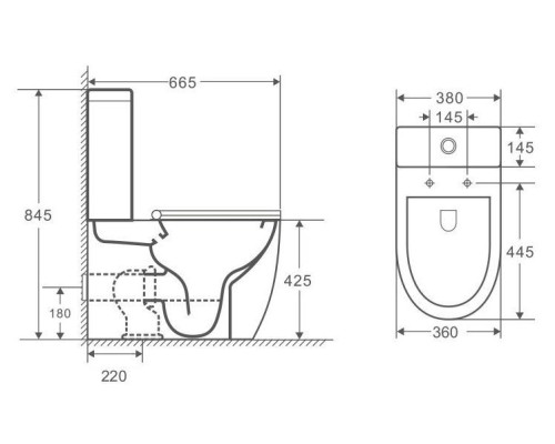Унитаз компакт Owl 1975 Vind Cirkel-GL OWLT190301 без бачка с сиденьем Микролифт