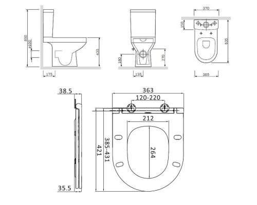 Комплект унитаза компакт AM.PM Spirit CK70DC с бачком с сиденьем Микролифт и аксессуарами для ванной комнаты