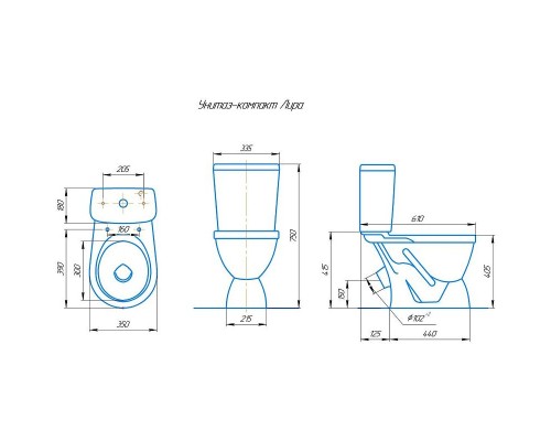 Унитаз компакт Rosa Лира 4620008192086 Коричневый декор с бачком и сиденьем