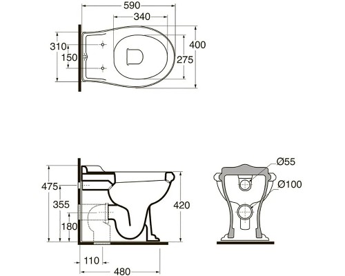 Унитаз Azzurra Jubilaeum JUVCTP000000BI/(JUB110/P bi) приставной без сиденья