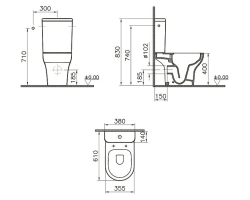 Унитаз компакт Vitra Zentrum Rim-Ex 9824B003-7207 с бачком и сиденьем Микролифт