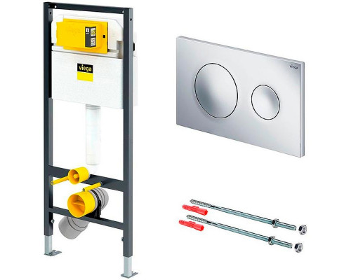 Комплект унитаза AM.PM Spirit FlashClean C701700WH + C707857WH с инсталляцией Viega Prevista Dry 792855 с сиденьем Микролифт и клавишей смыва Хром