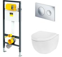 Комплект унитаза AM.PM Awe C111738WH+C117852WH с инсталляцией Viega Prevista Dry 792855 с сиденьем Микролифт и клавишей смыва Хром