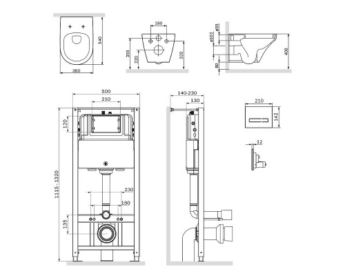 Комплект унитаза с инсталляцией AM.PM Inspire FlashClean IS450A38.501700 с сиденьем Микролифт и Черной клавишей смыва