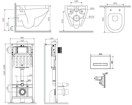 Комплект унитаза с инсталляцией AM.PM Spirit V2.0 FlashClean IS450A38.701700 с сиденьем Микролифт и Черной клавишей смыва