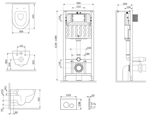 Комплект унитаза с инсталляцией AM.PM Awe IS49051.111738 с сиденьем Микролифт и клавишей смыва Хром