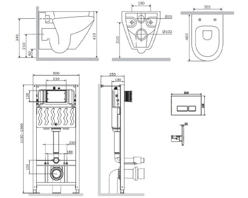 Комплект унитаза с инсталляцией AM.PM Spirit V2.0 FlashClean IS47001.701700 с сиденьем Микролифт и Белой клавишей смыва