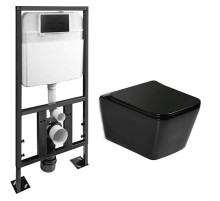 Комплект унитаза с инсталляцией SantiLine SL-5004MB+SL-04 с сиденьем Микролифт и Черной матовой клавишей смыва