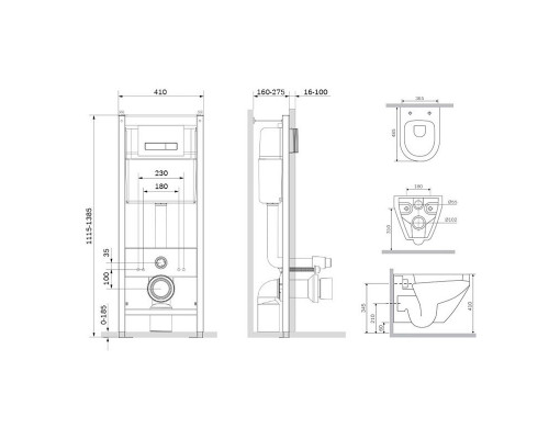 Комплект унитаза с инсталляцией AM.PM Sprit FlashClean IS30201.701700 с сиденьем Микролифт и Белой клавишей смыва
