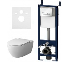 Комплект унитаза с инсталляцией AM.PM Awe FlashClean IS30201.111700 с сиденьем Микролифт и Белой клавишей смыва