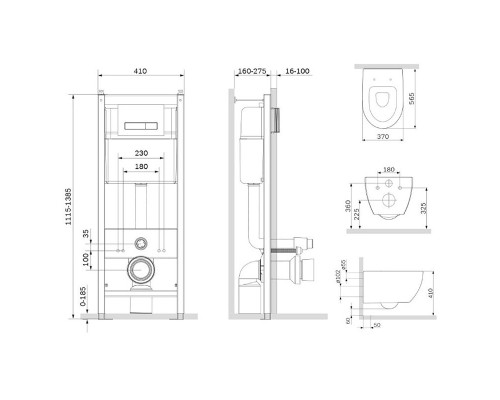 Комплект унитаза с инсталляцией AM.PM Awe FlashClean IS30201.111700 с сиденьем Микролифт и Белой клавишей смыва
