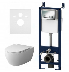 Комплект унитаза с инсталляцией AM.PM Awe FlashClean IS30251.111700 с сиденьем Микролифт и клавишей смыва Хром