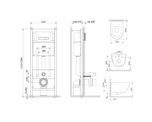 Комплект унитаза с инсталляцией AM.PM Awe FlashClean IS30251.111700 с сиденьем Микролифт и клавишей смыва Хром
