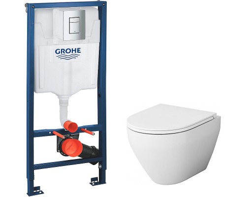 Комплект унитаза AM.PM Spirit FlashClean C701700WH + C707857WH с инсталляцией Grohe Rapid SL 38772001 с сиденьем Микролифт и клавишей смыва Хром