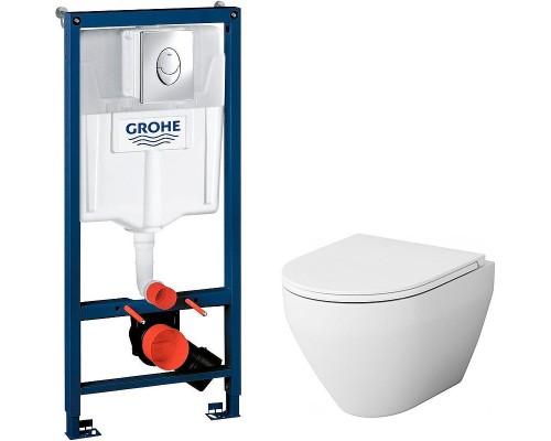 Комплект унитаза AM.PM Spirit FlashClean C701700WH + C707857WH с инсталляцией Grohe Rapid SL 38721001 с сиденьем Микролифт и клавишей смыва Хром