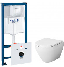 Комплект унитаза AM.PM Spirit FlashClean C701700WH + C707857WH с инсталляцией Grohe Rapid SL 38775001 с сиденьем Микролифт и клавишей смыва Хром