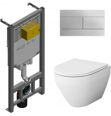 Комплект унитаза AM.PM Spirit FlashClean C701700WH + C707857WH с сиденьем Микролифт и инсталляцией Jacob Delafon E29025-NF + E4316-CP с клавишей смыва Хром