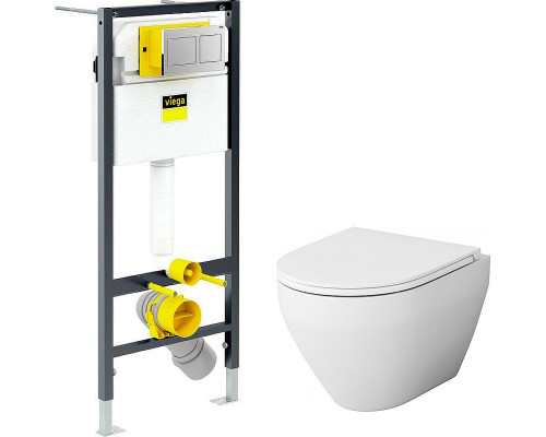 Комплект унитаза AM.PM Spirit FlashClean C701700WH + C707857WH с инсталляцией Viega Prevista Dry 8524.14 792596 с сиденьем Микролифт и клавишей смыва Хром