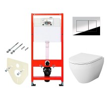 Комплект унитаза AM.PM Spirit FlashClean C701700WH + C707857WH с инсталляцией Tece Profil 9400412 с сиденьем Микролифт и клавишей смыва Хром глянцевый