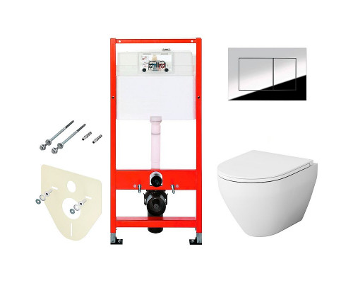 Комплект унитаза AM.PM Spirit FlashClean C701700WH + C707857WH с инсталляцией Tece Profil 9400412 с сиденьем Микролифт и клавишей смыва Хром глянцевый