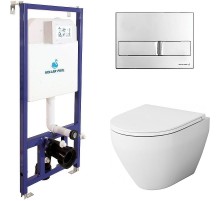 Комплект унитаза AM.PM Spirit FlashClean C701700WH + C707857WH с инсталляцией Koller Pool DUNE1200SL + Neon с сиденьем Микролифт и клавишей смыва Хром